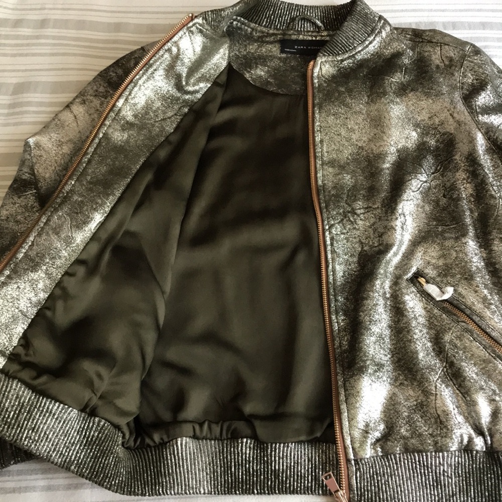 Zara metallic faux suede bomber jacket S - Picture 8 of 13